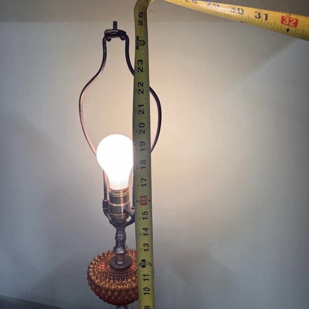Vtg Amber Glass Hobnail Electric Lamp Metal Brass Colored  26